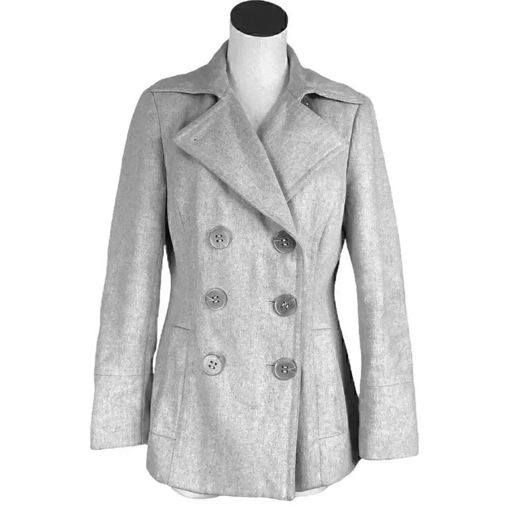Calvin Klein Womens 6 Wool Blend Double Breasted Coat Gray Pockets Fitted Winter
